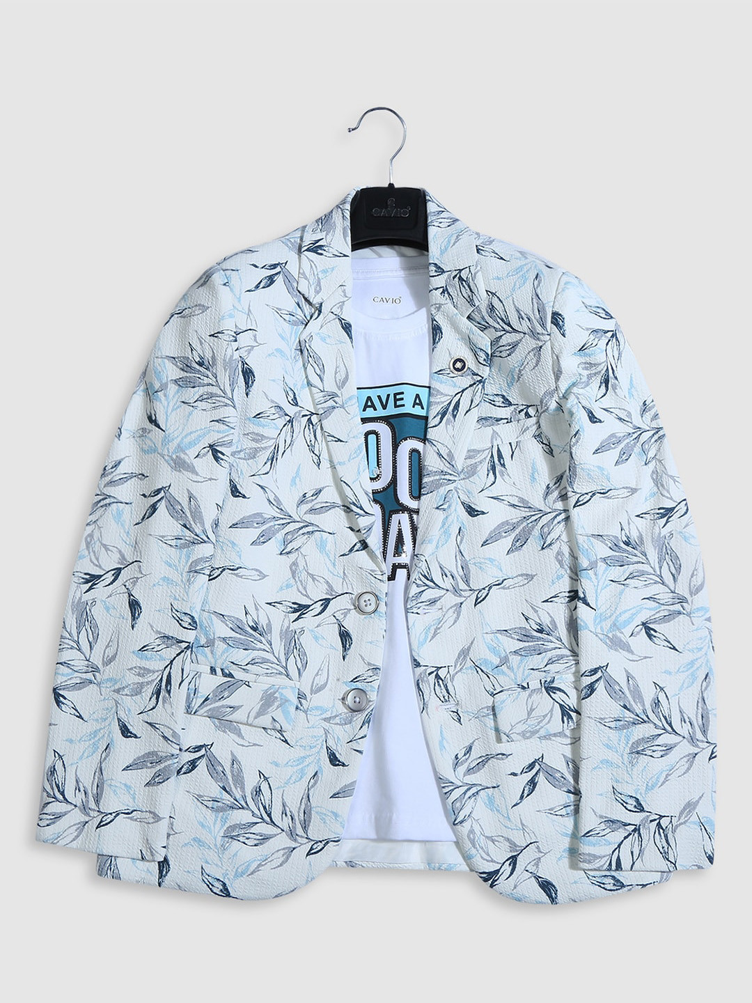 CAVIO Boys Printed Pure Cotton Blazers & T-Shirt