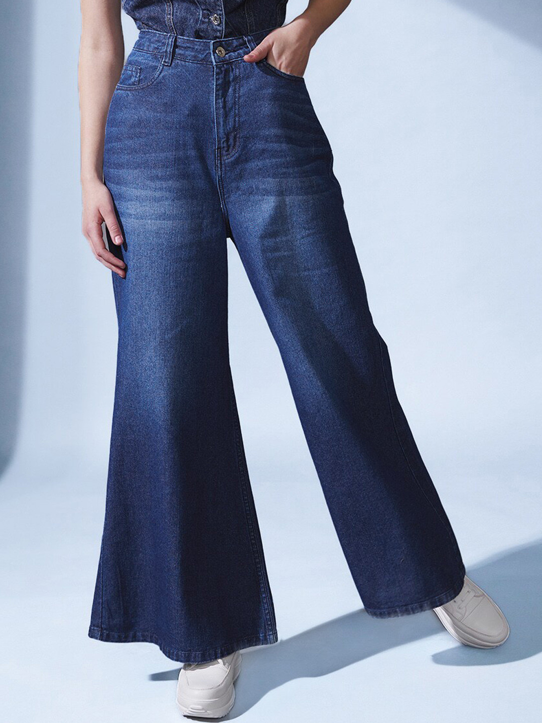 STREET 9 Women Smart Flared High-Rise Light Fade Cotton Jeans