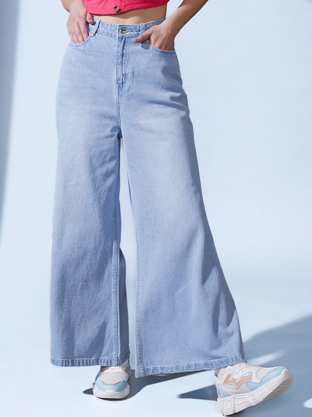 STREET 9 BASICS Women Blue Smart Flared High-Rise Clean Look Light Fade Jeans