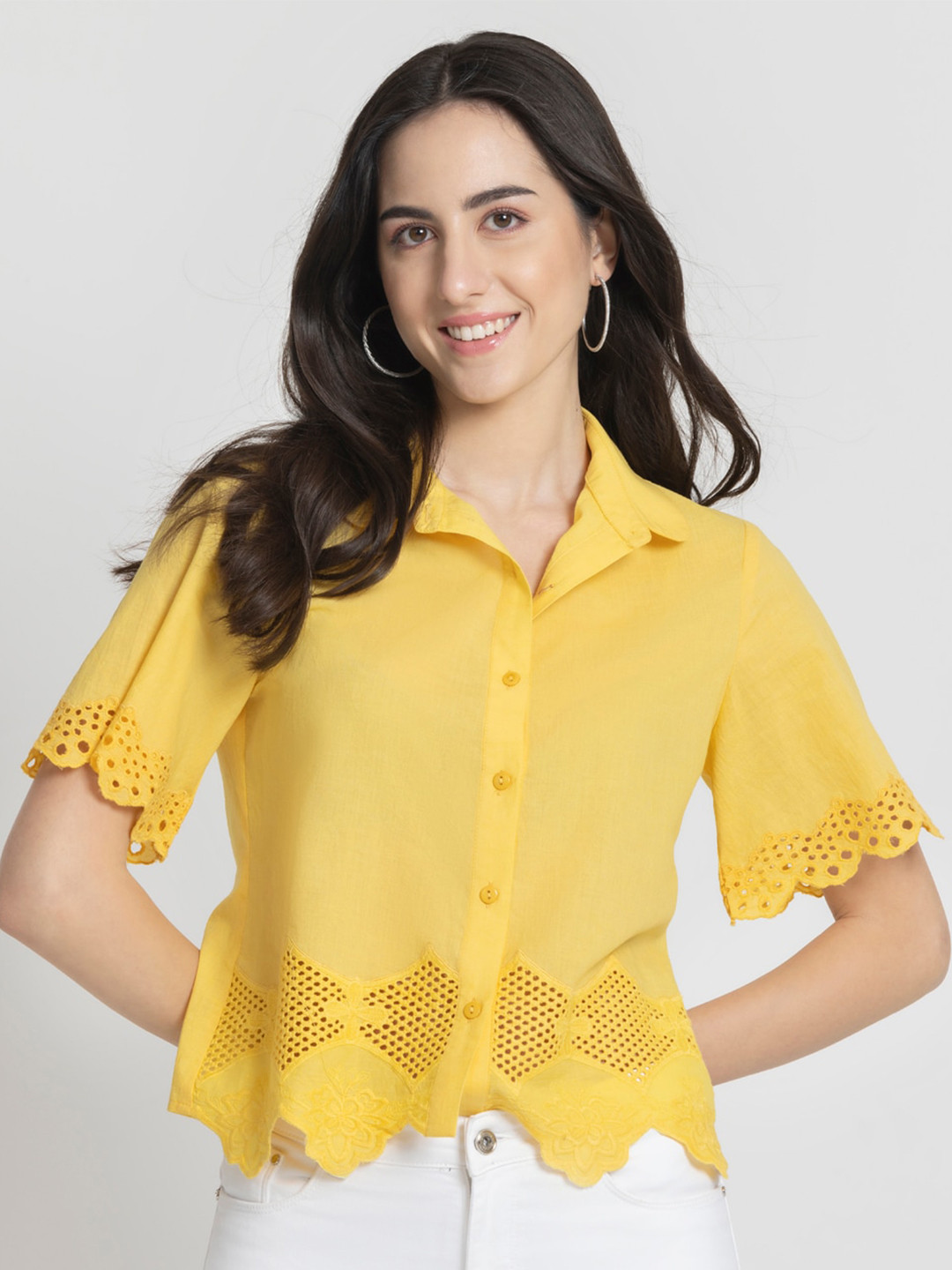 SHAYE Shirt Collar Cotton Shirt Style Top
