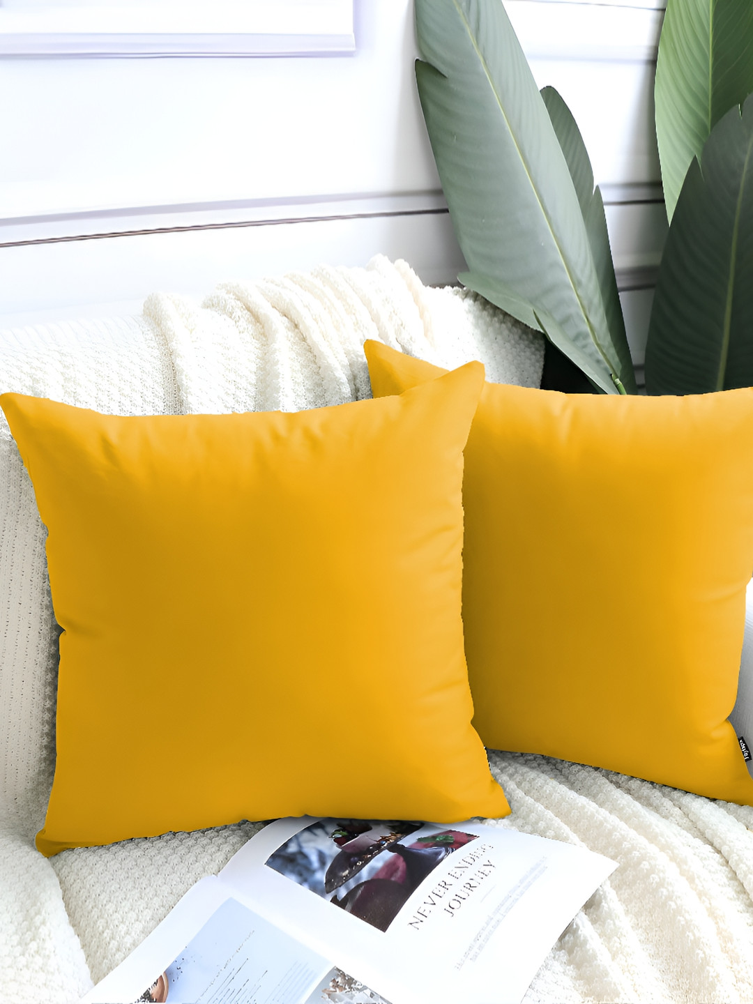 DADDY COOL Yellow 2 Pieces Velvet Filled Cushions With Cover