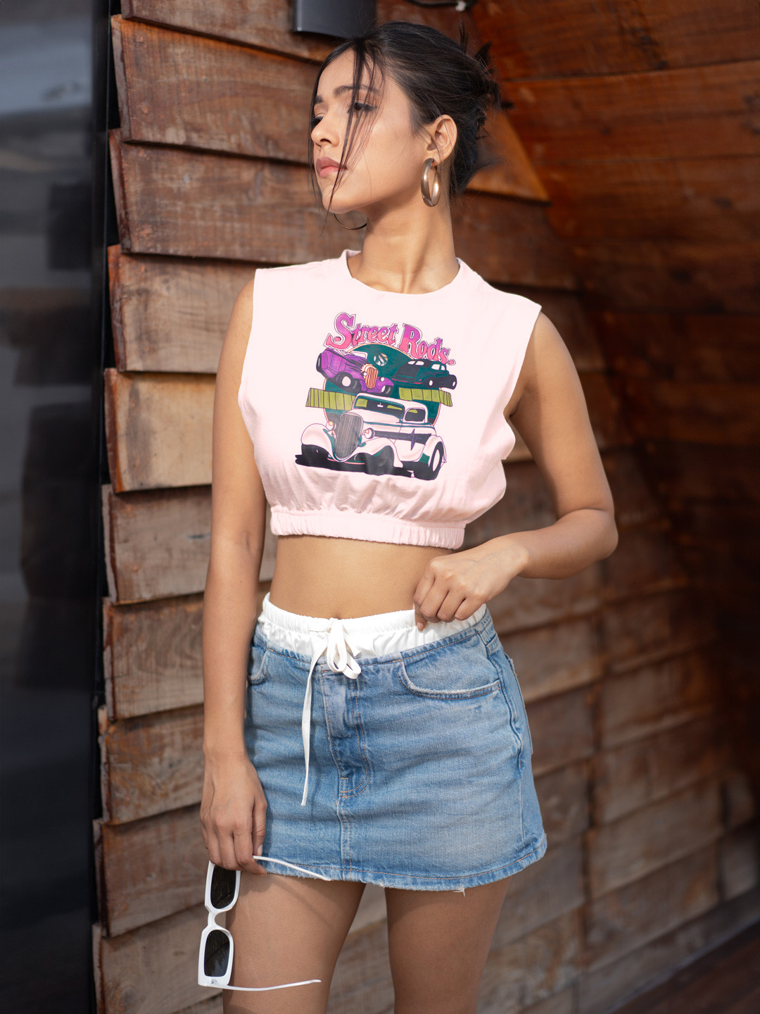 Stylecast X Hersheinbox Elasticated Hem Printed Sleeveless Crop Top