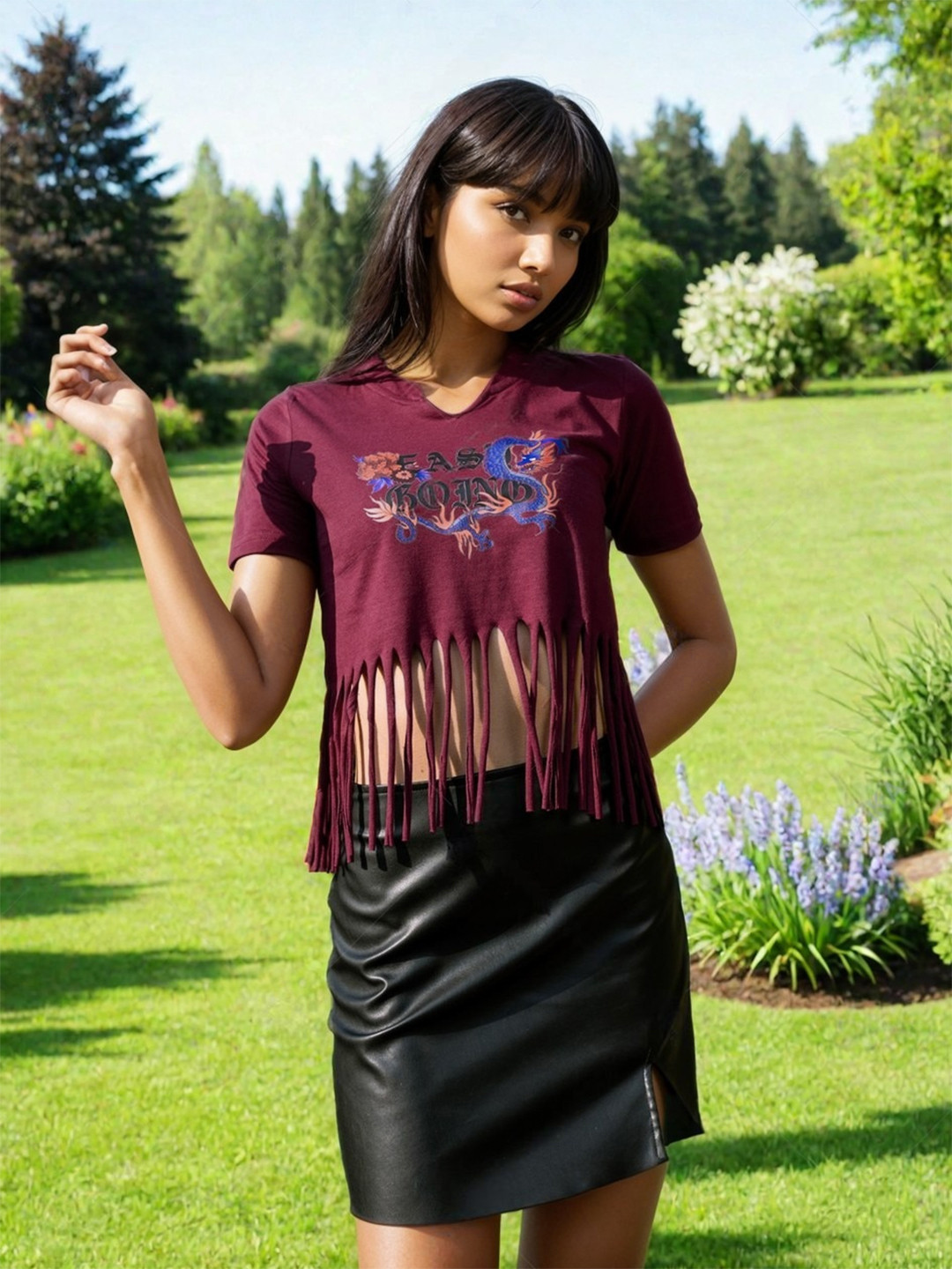 Stylecast X Hersheinbox Printed Fringed Cotton Crop Top