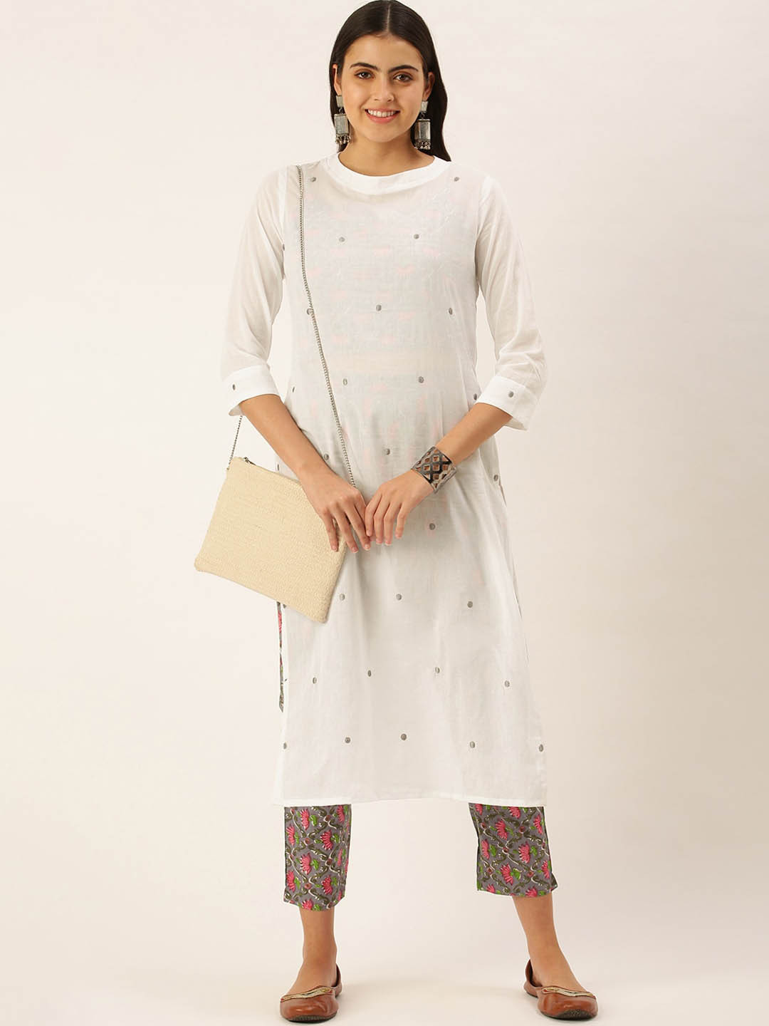 KALINI Embroidered Regular Thread Work Kurta With Palazzos & Inner Top