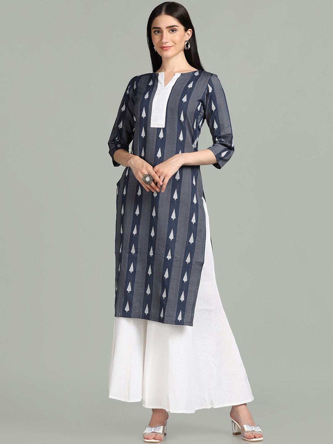 KALINI Woven Design Indigo Straight Kurta