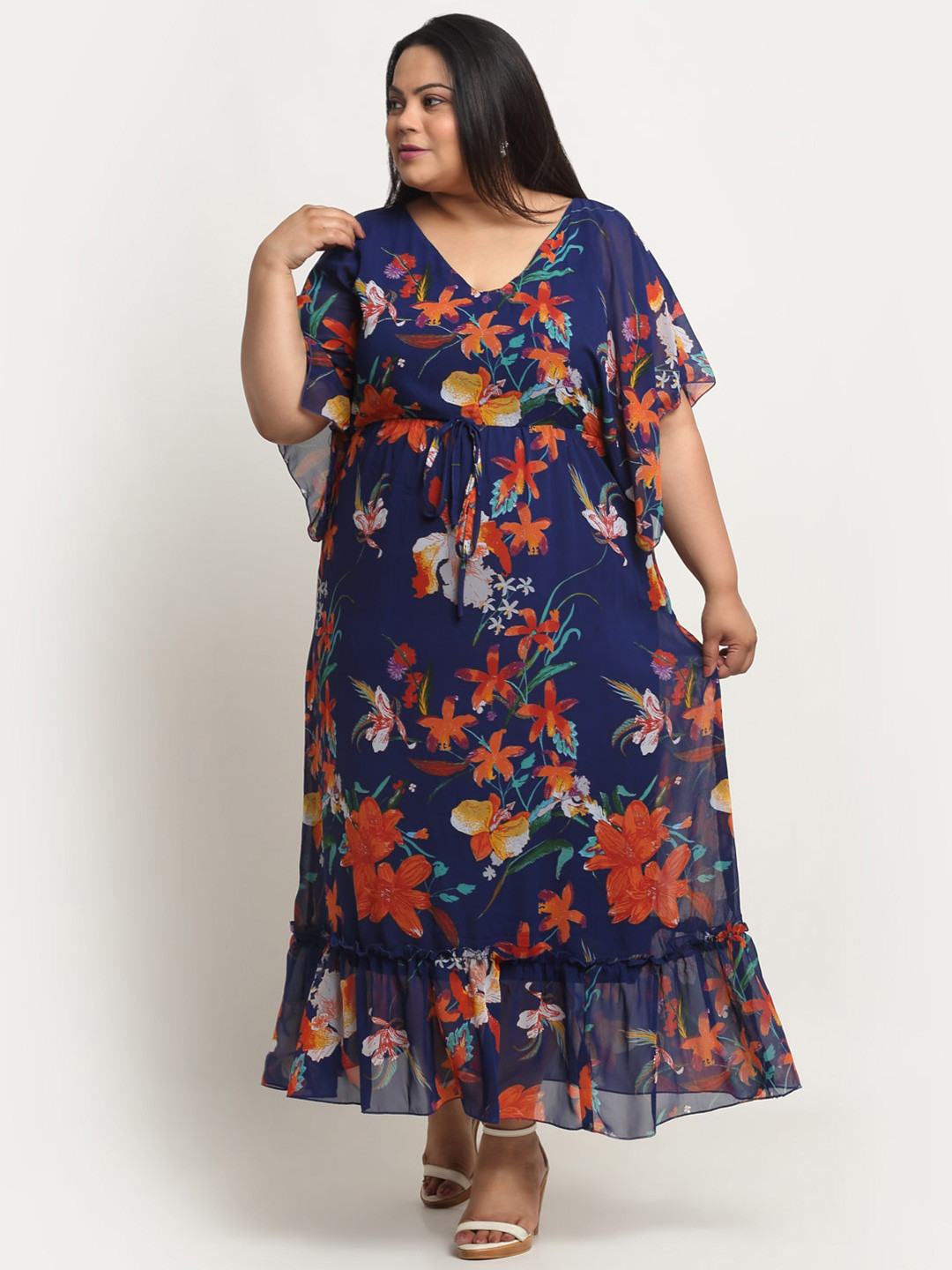 sindrellastorie Plus Size Floral Print Georgette Maxi Dress