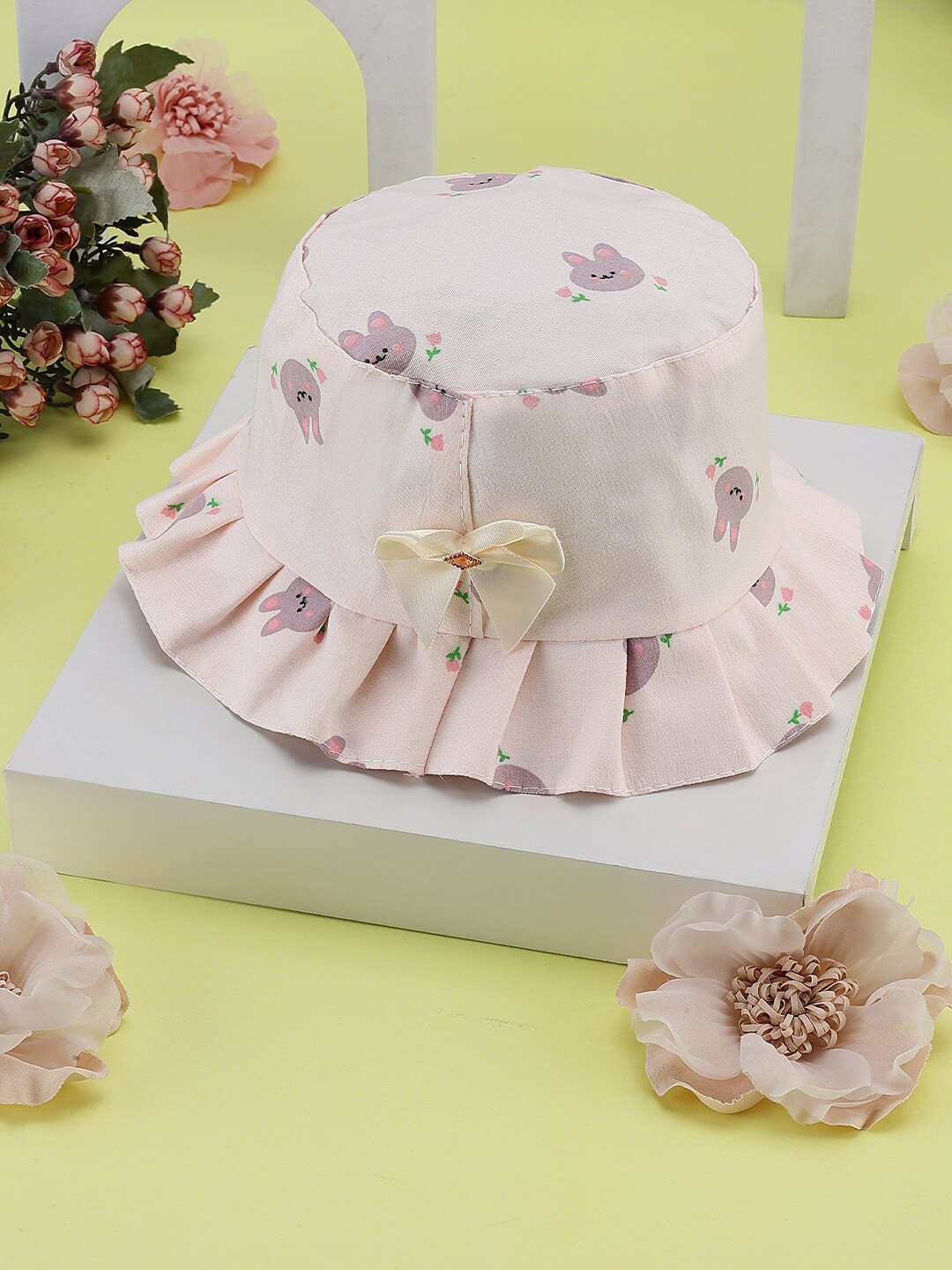 PASSION PETALS Girls Peach-Coloured Self Design Bucket Hat