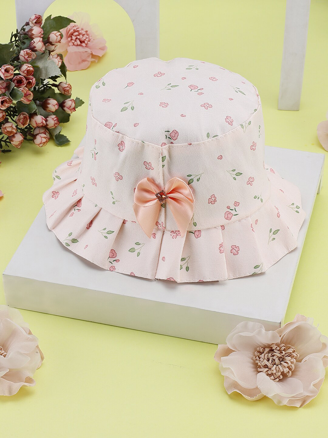 PASSION PETALS Girls Peach-Coloured Floral Printed Bucket Hat
