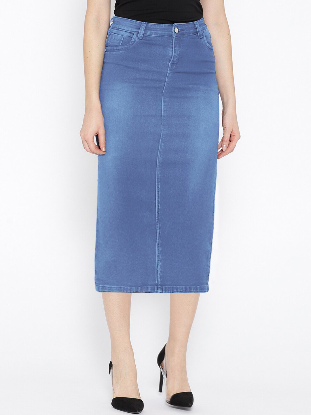 Purple Feather Pencil Midi Skirt