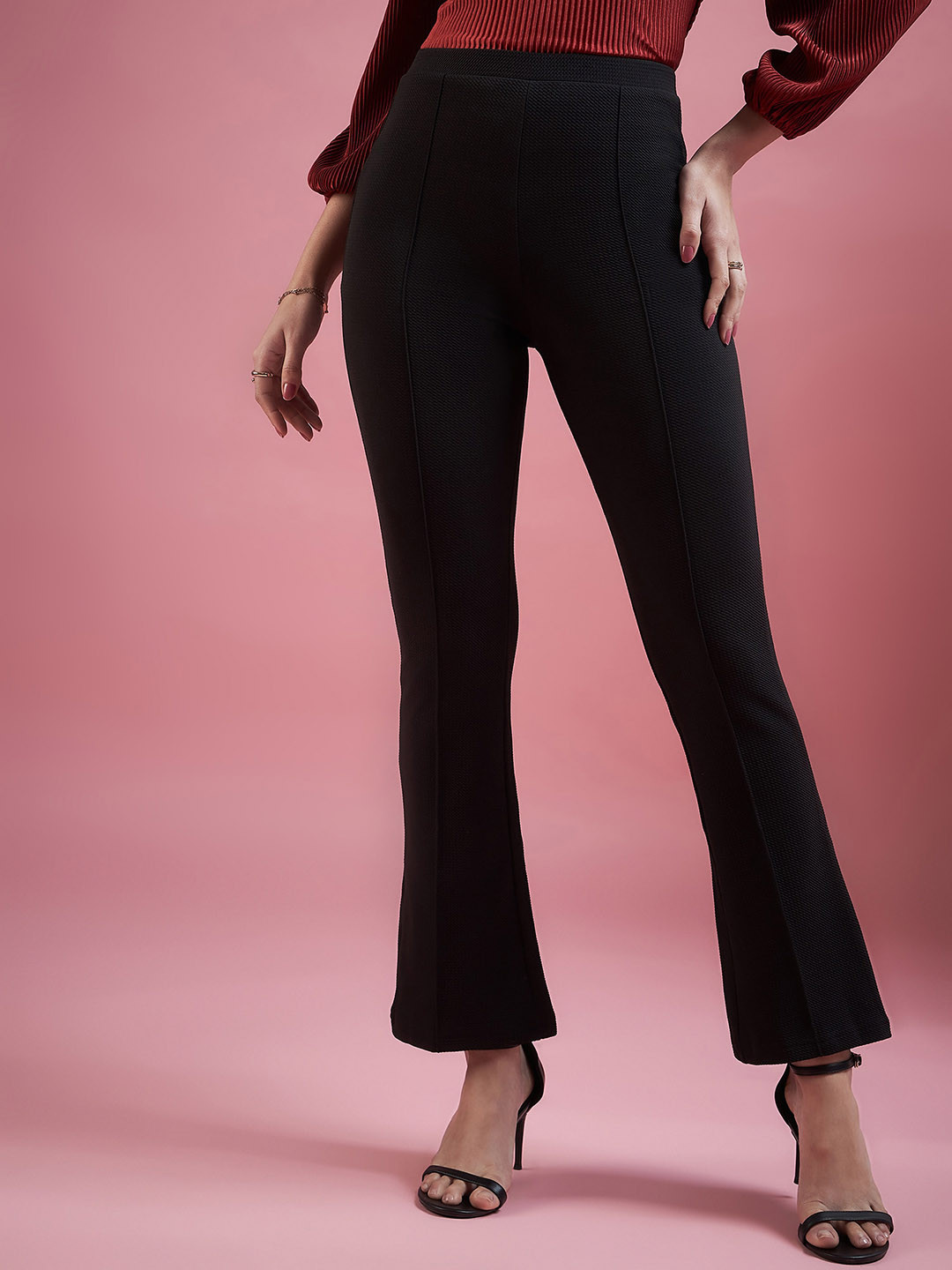 DressBerry Women Relaxed Flared High-Rise Boot Cut Trousers