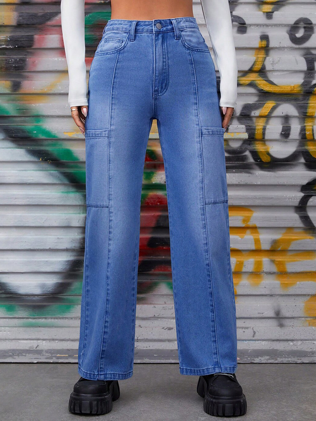 Stylecast X Kotty Women Jean Straight Fit High-Rise Stretchable Cargo Jeans