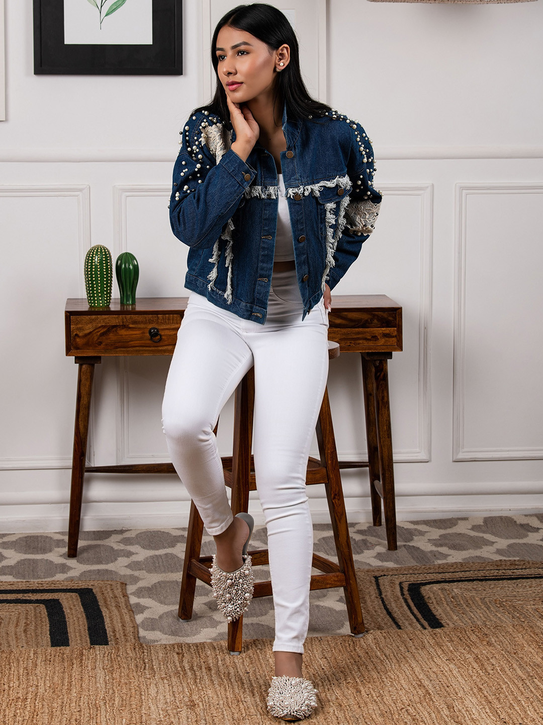 Rhe-Ana Embellished Lightweight Denim Cotton Jacket