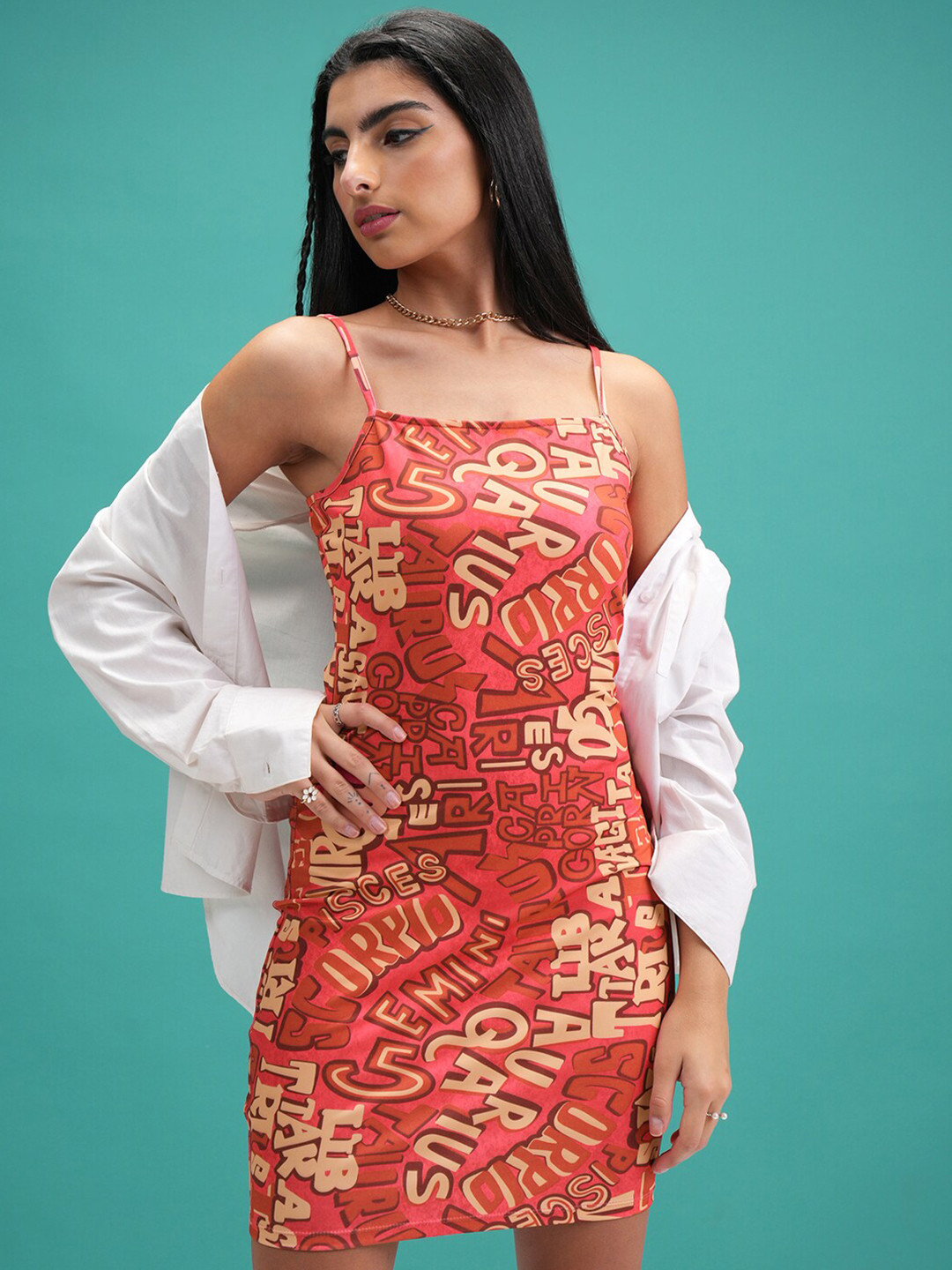 Tokyo Talkies Red Typography Print Sheath Dress