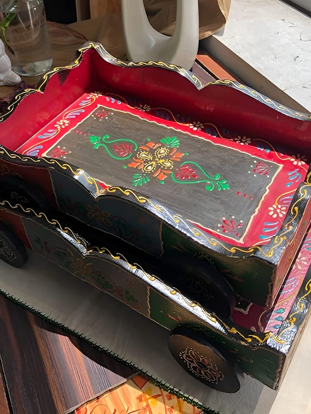 INDIA MEETS INDIA 2 Pieces Black & Red Printed Wooden Trays