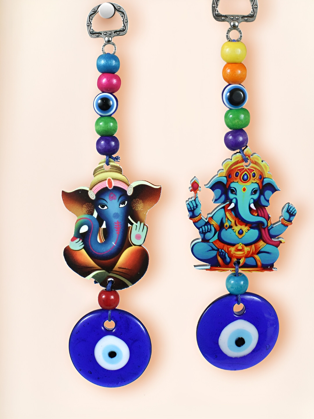 TIED RIBBONS Ganesha Evil Eye Metal Ethnic Motifs Glossy Hall 2Pcs Wall Hangings-7.1In