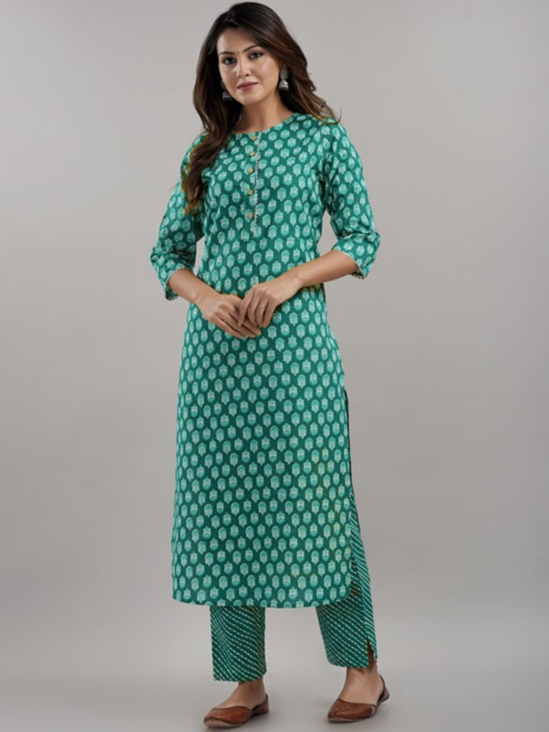 D K W Floral Printed Regular Pure Cotton Straight Kurta With Trousers & Dupatta