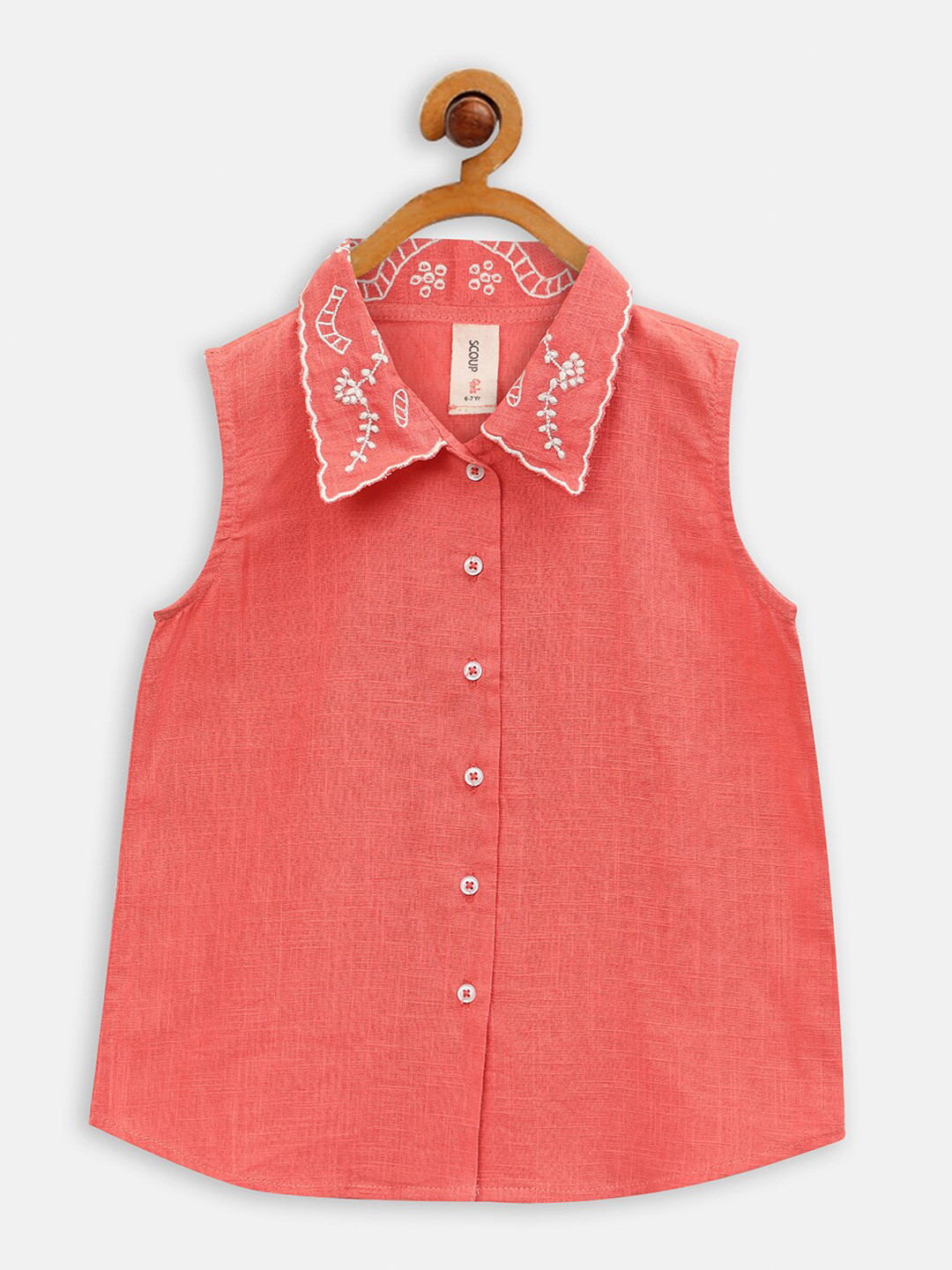 SCOUP Sleveeless embroidered  Shirt collor cotton Shirt Style Top