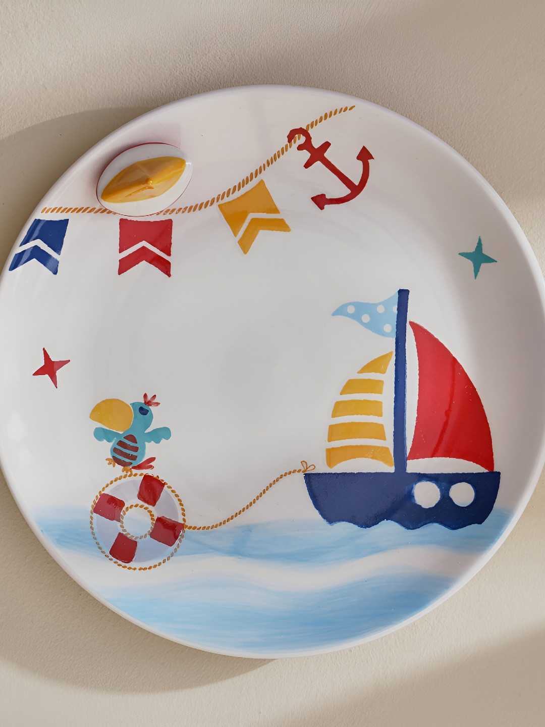 Home Centre White & Blue Printed Stoneware Dishwasher Safe Appetizer Plate