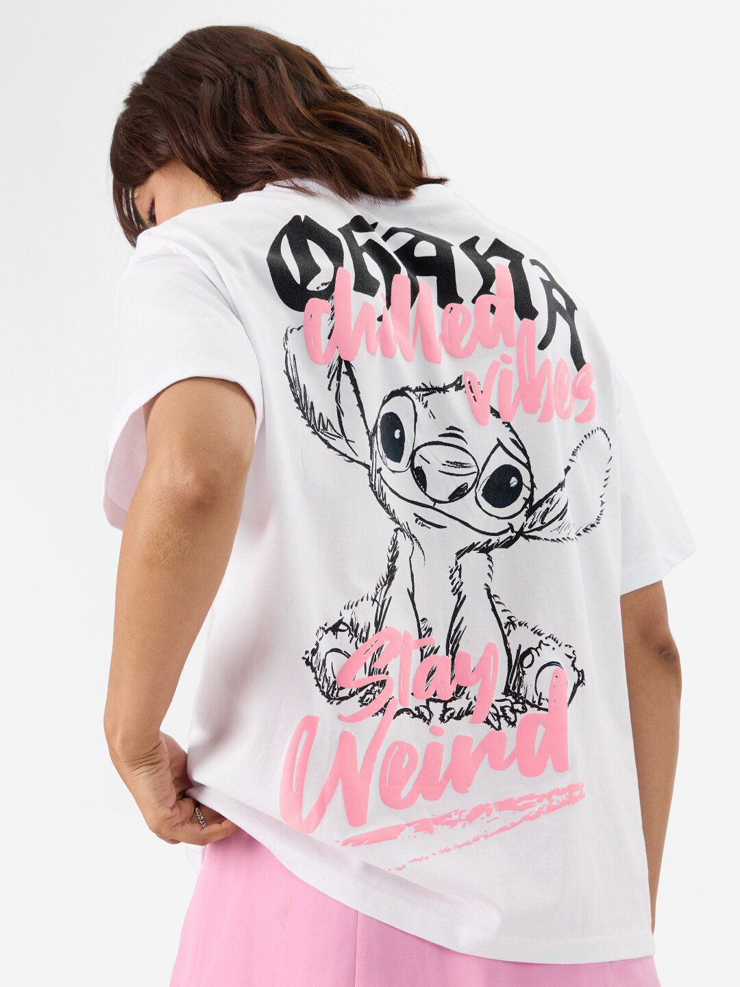 The Souled Store White & Black Graphic Printed Round Neck Pure Cotton Oversized T-shirt