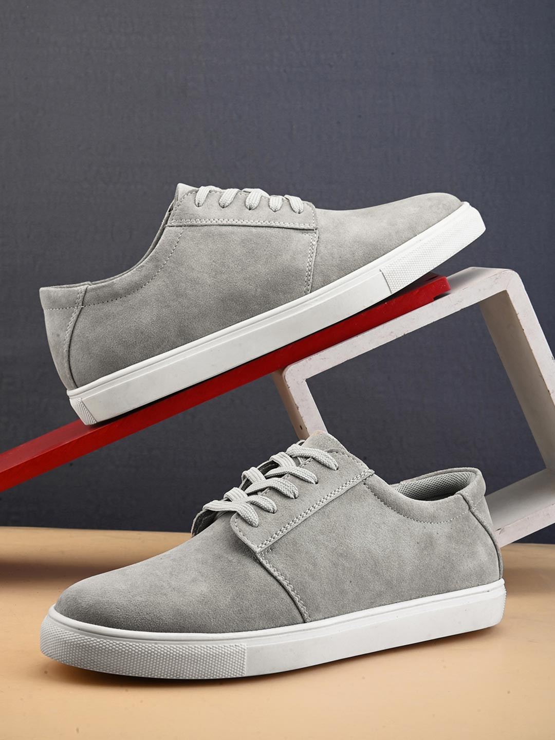 Mast & Harbour Men Light Grey Round Toe Massage Footbed Memory Foam Sneakers