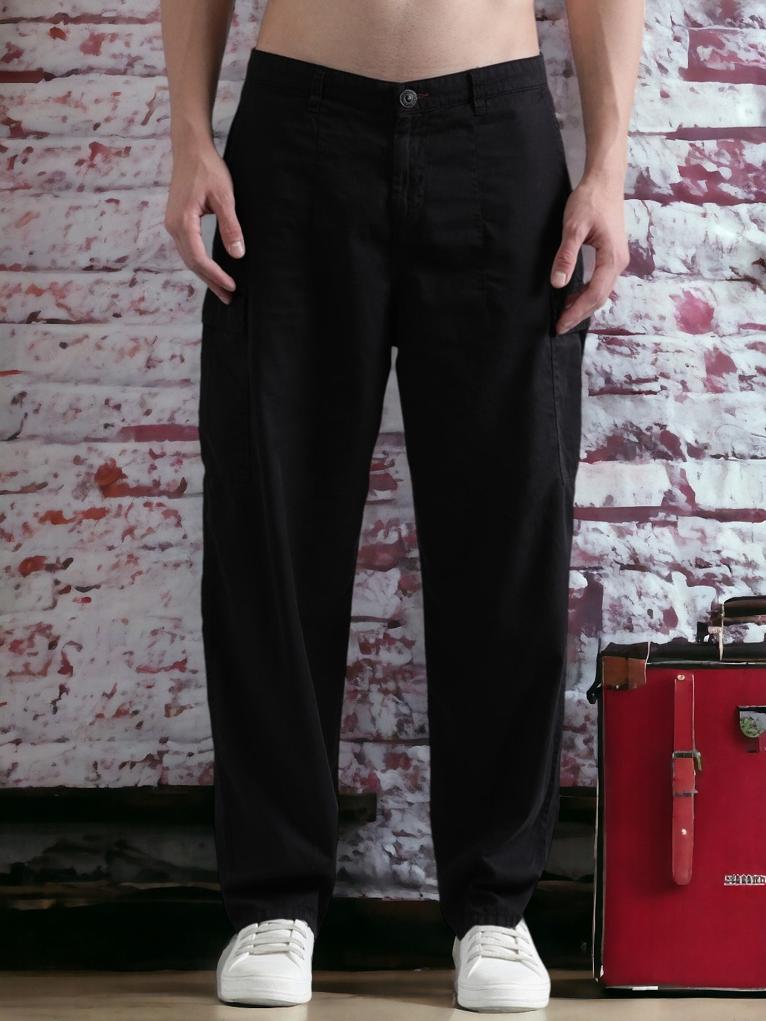 Bene Kleed Men Loose Balloon Fit Cotton Cargos Trousers