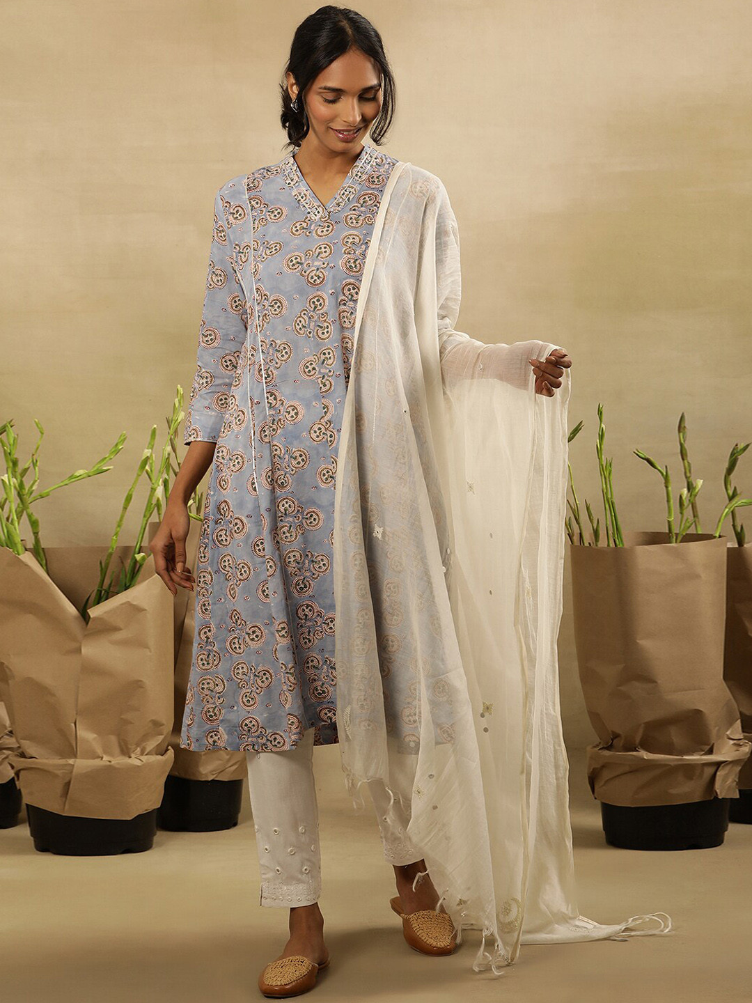 Folk Song  Abstract Printed Cotton Panelled Anarkali Kurta