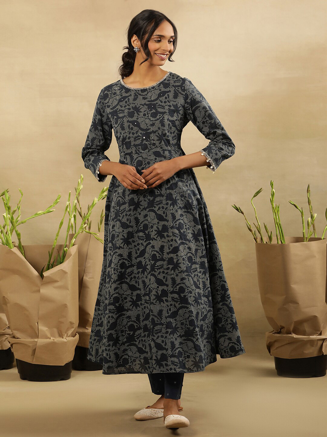 Folk Song  Floral Printed A-Line Midi Cotton Dress