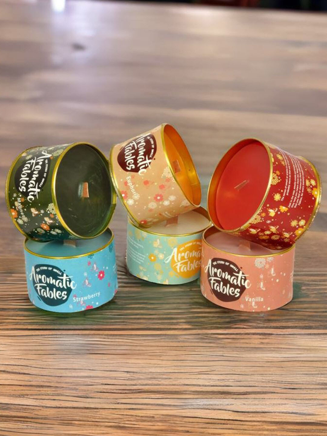 Aromatic Fables Palette of 6Pcs 1 Wick Scented Ethnic Motifs Round Regular Jar Candles