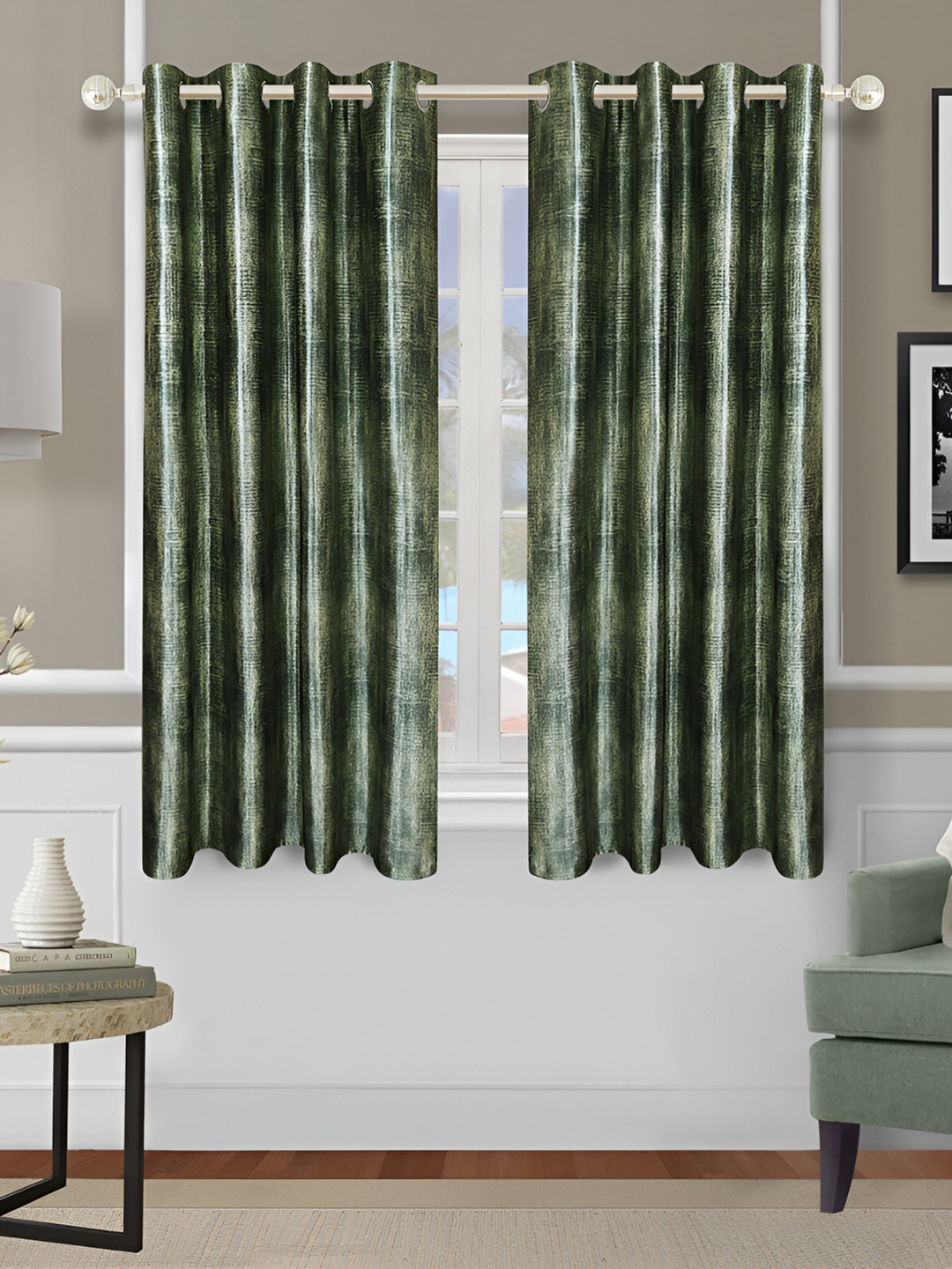 Aura Green 2 Pieces Room Darkening Window Curtains