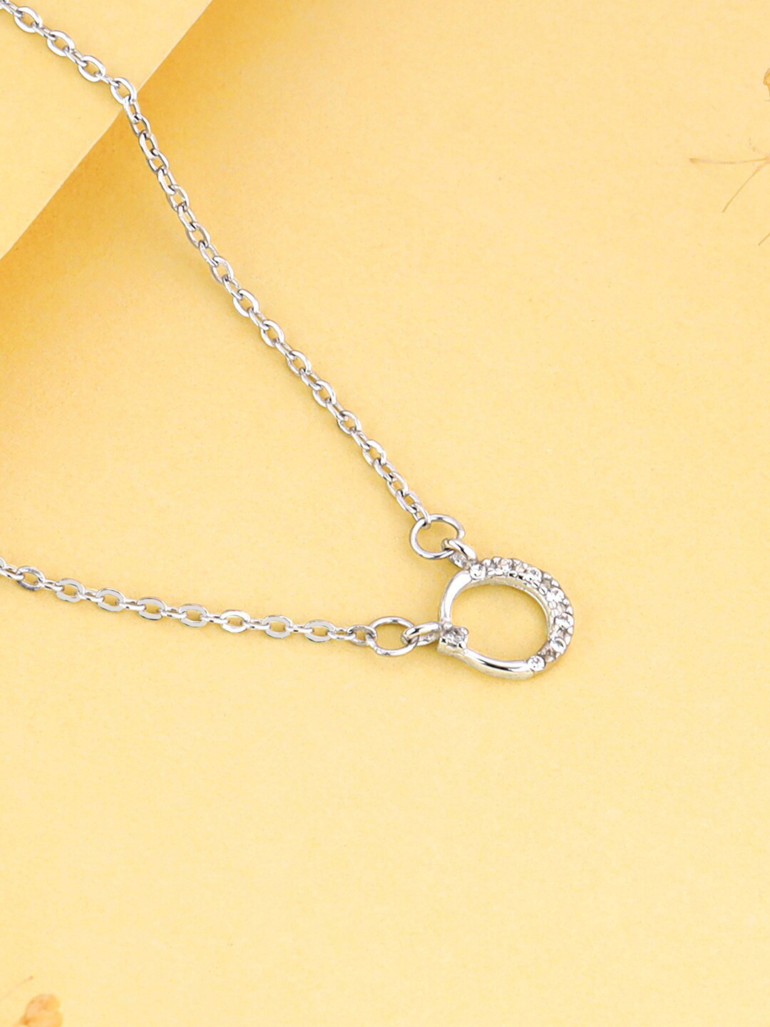 GIVA 925 Sterling Silver Rhodium Plated CZ-Studded Necklace