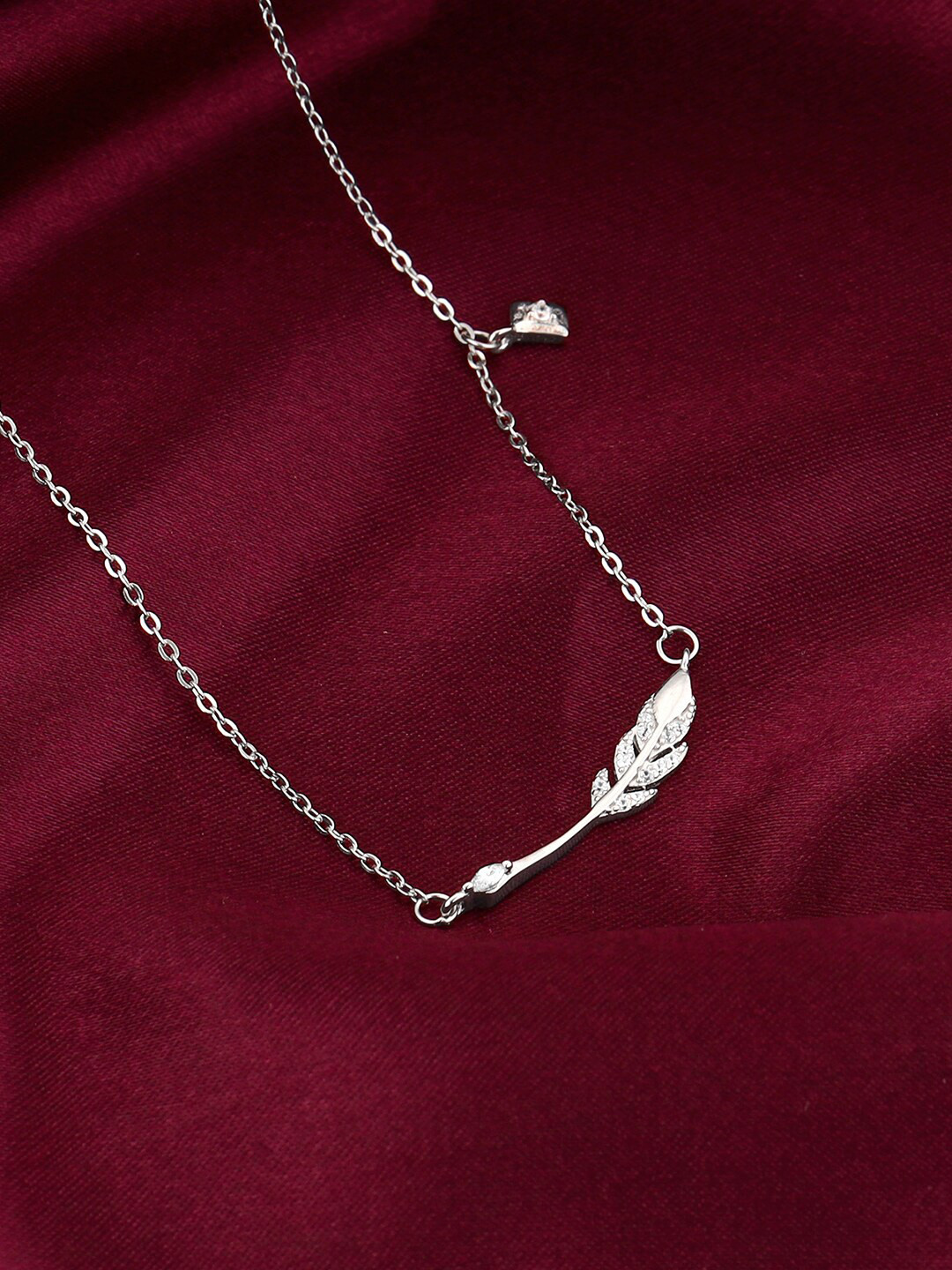 GIVA 925 Sterling Silver Rhodium-Plated Stones Studded Quill Design Necklace