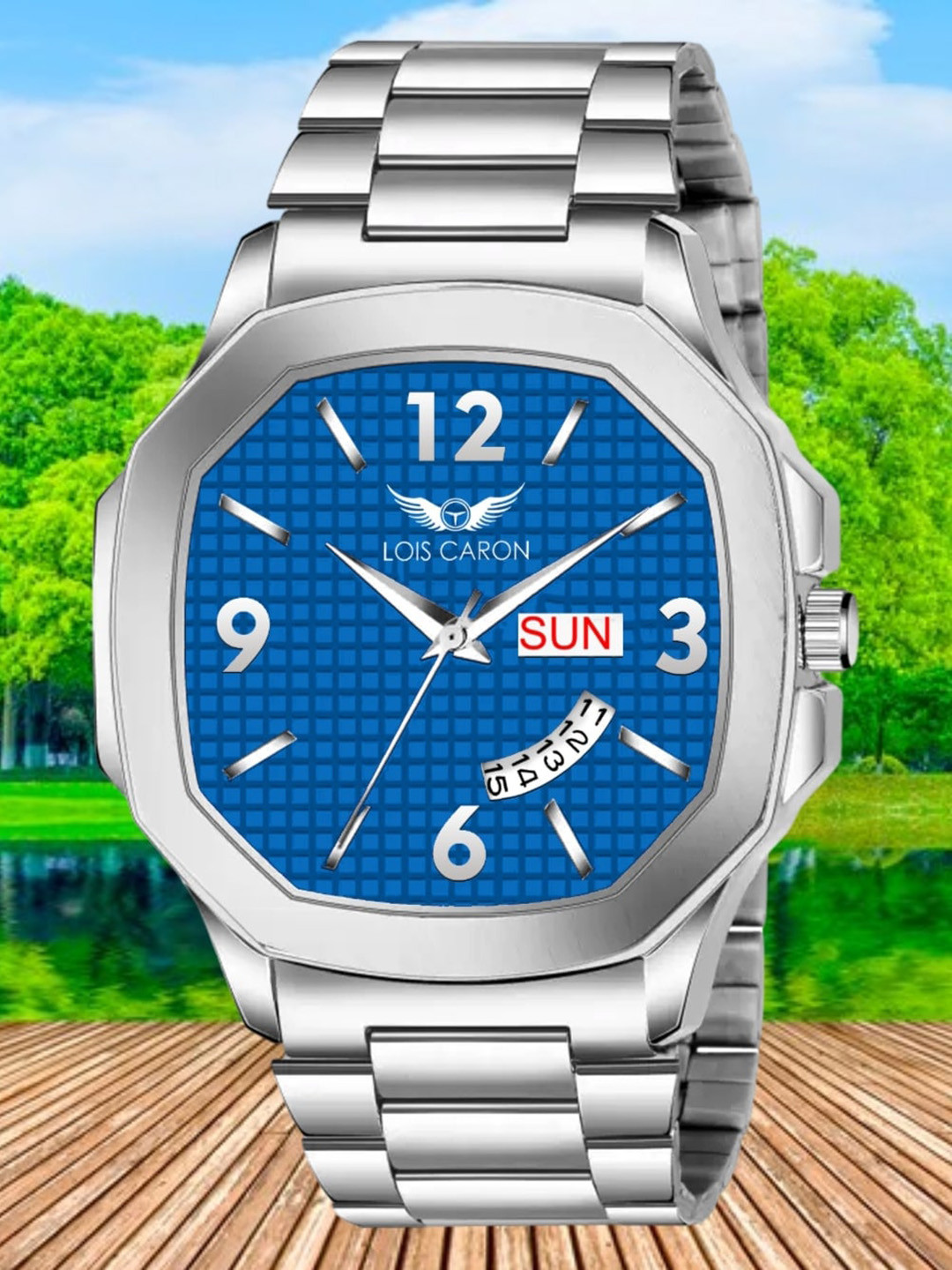 LOIS CARON Men Textured Dial & Stainless Steel Analogue Calendar Watch LCS-8313