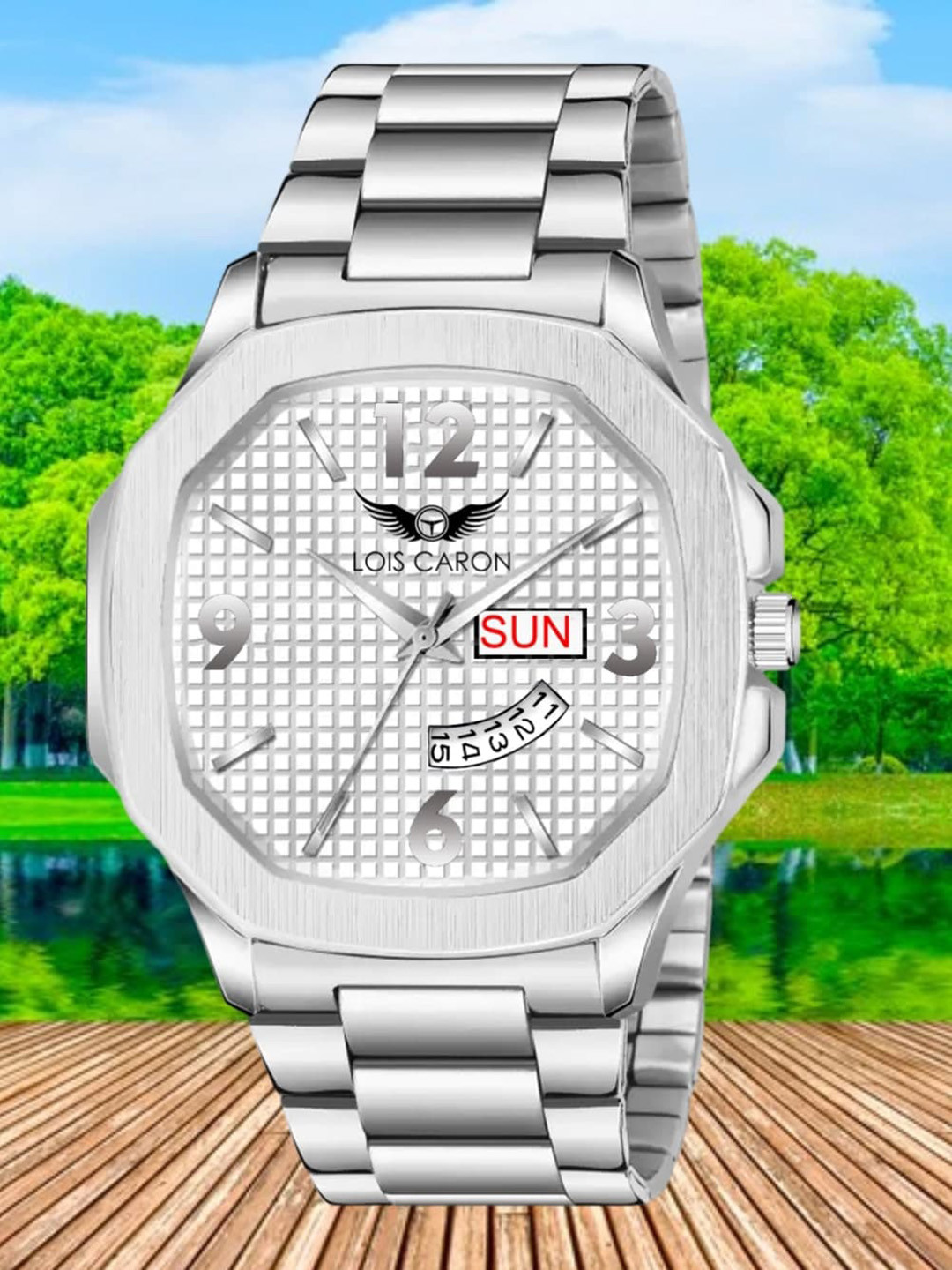 LOIS CARON Men Textured Dial & Stainless Steel Analogue Calendar Watch LCS-8314