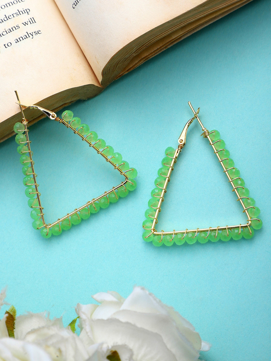 Mali Fionna Gold-Plated Triangular Crystals Hoop Earrings