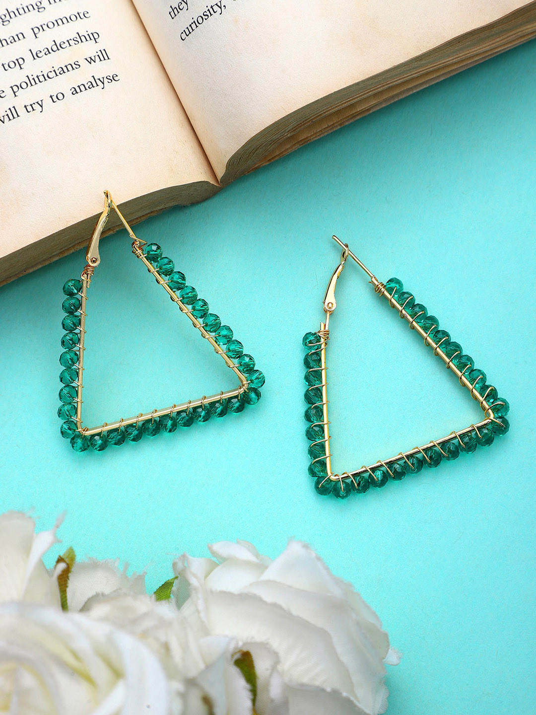 Mali Fionna Gold-Plated Triangular Crystals Hoop Earrings