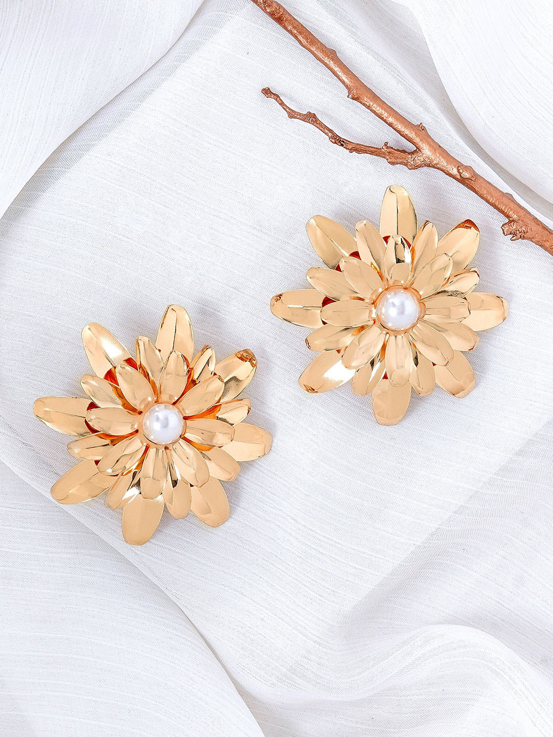 JOKER & WITCH Gold-Plated Floral Shape Artificial Beads-Beaded Studs Earrings