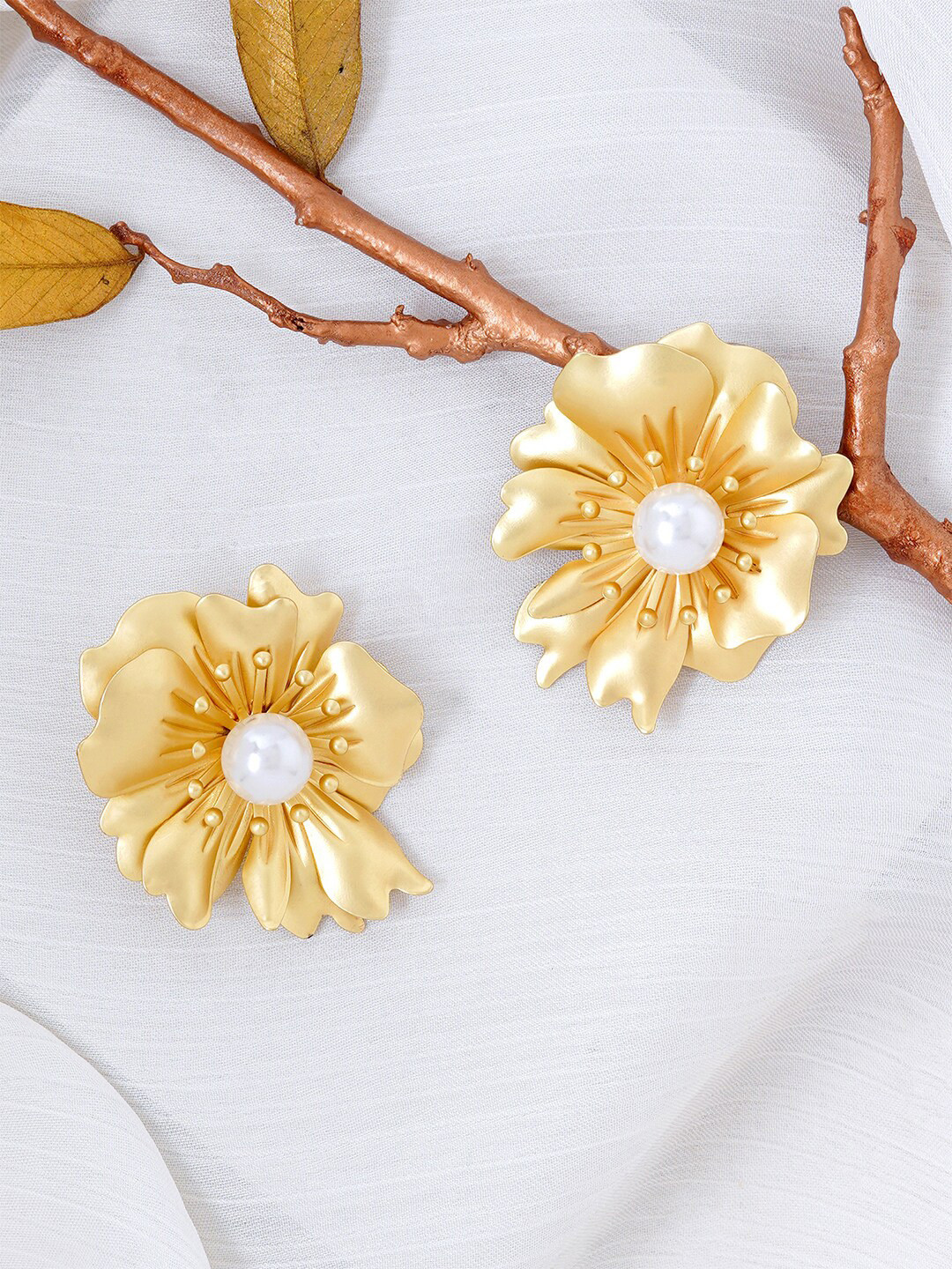 JOKER & WITCH Gold-Plated Floral Shape Artificial Beads-Beaded Studs Earrings