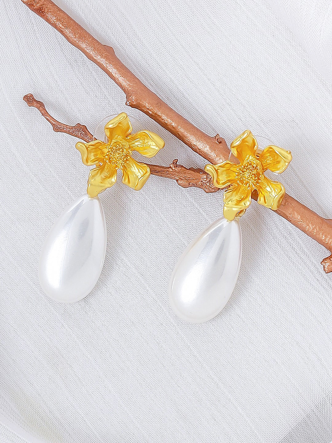 JOKER & WITCH Gold-Plated Artificial Beads-Beaded Floral Drop Earrings
