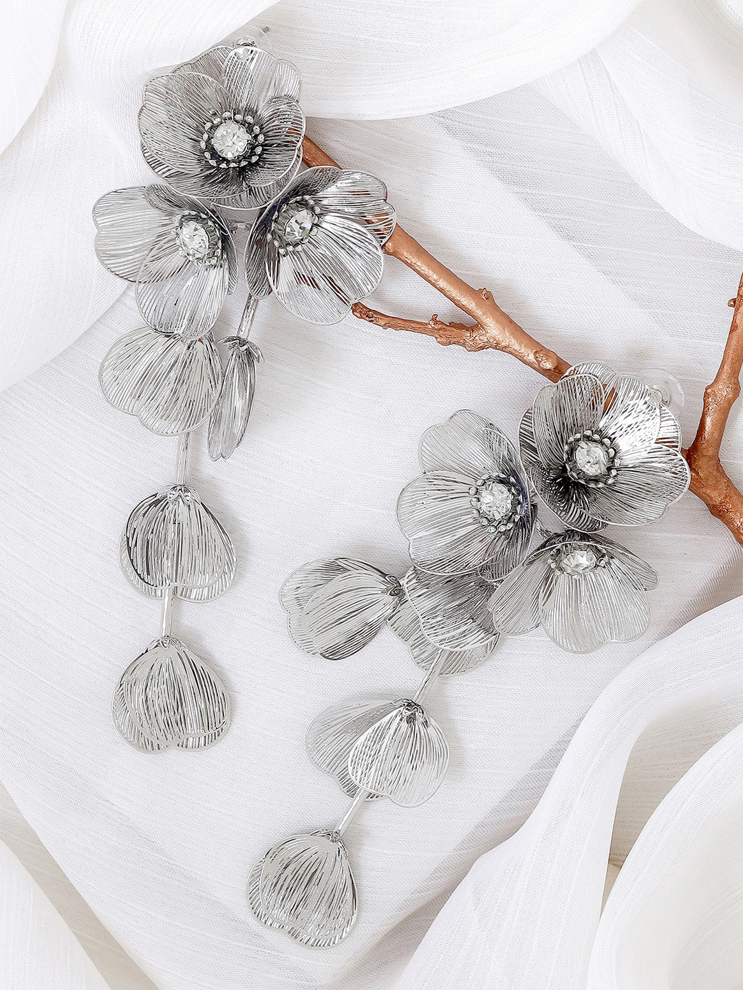 JOKER & WITCH Amarantha Silver-Plated Studded Floral Drop Earrings