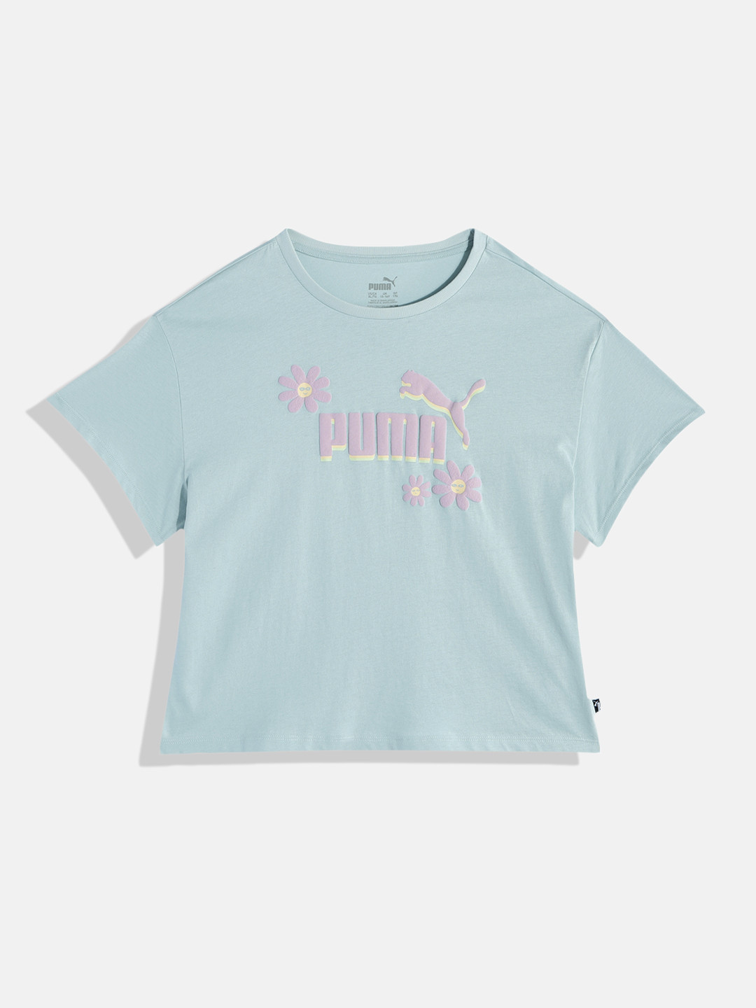 Puma Girls Graphics Summer Flower & Brand Logo Print Pure Cotton Relaxed Fit Crop T-shirt
