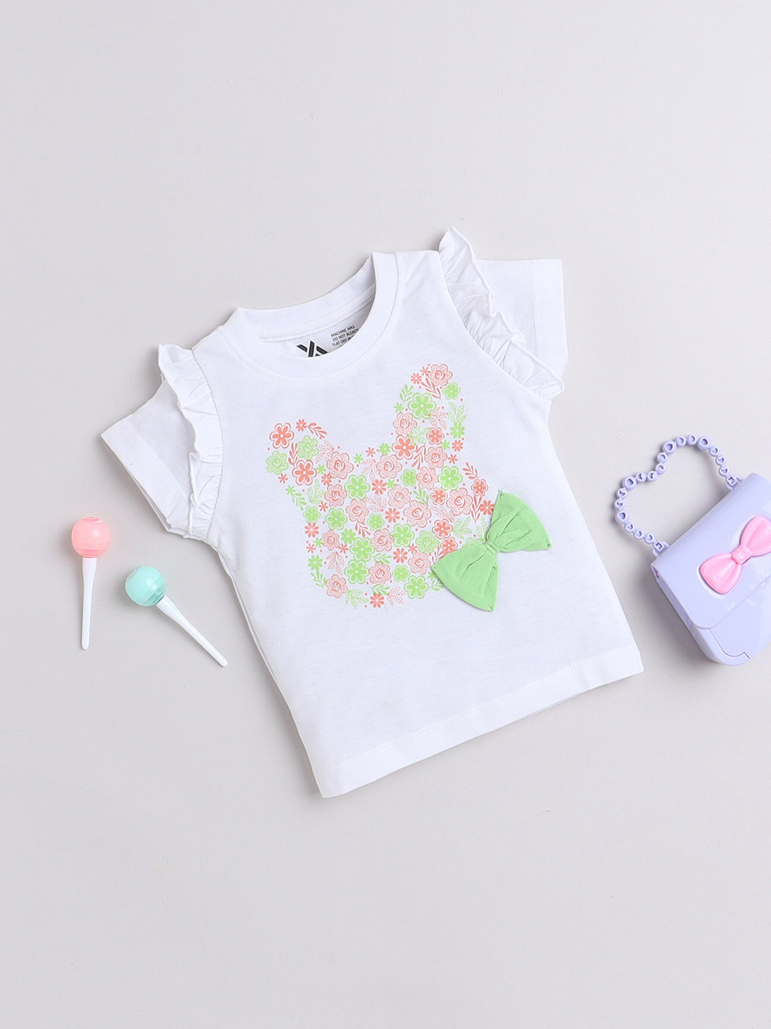 Yellow Apple Girls Printed Round Neck Short Sleeves Regular Fit T-shirt