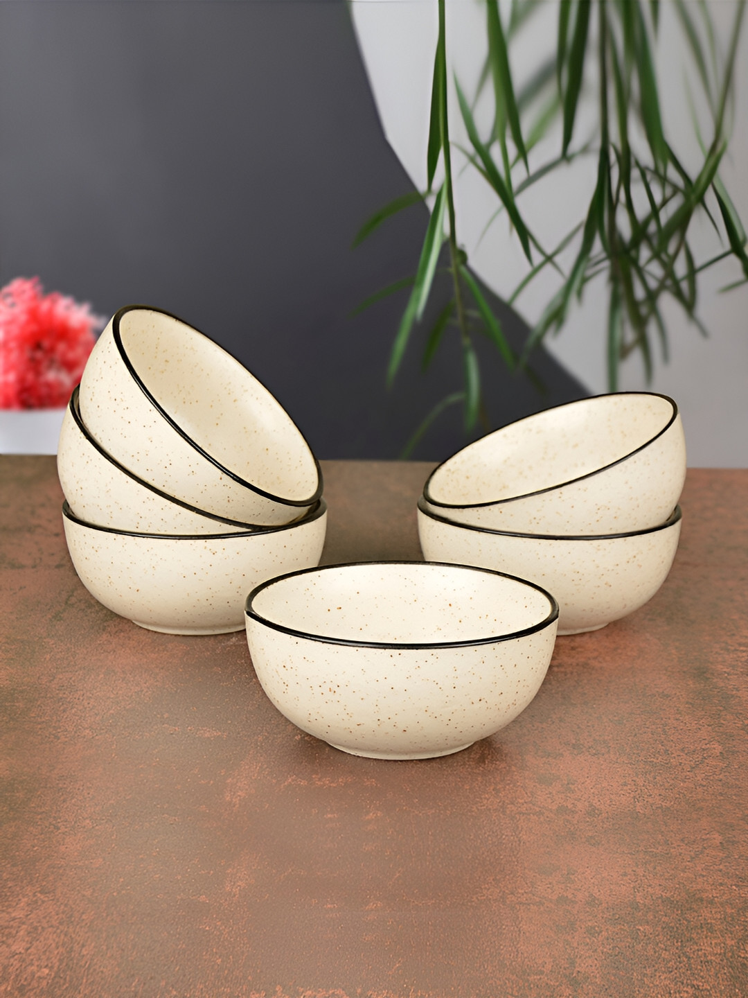 StyleMyWay White & Black 6 Pieces Printed Ceramic Matte Bowls 200 ml Each