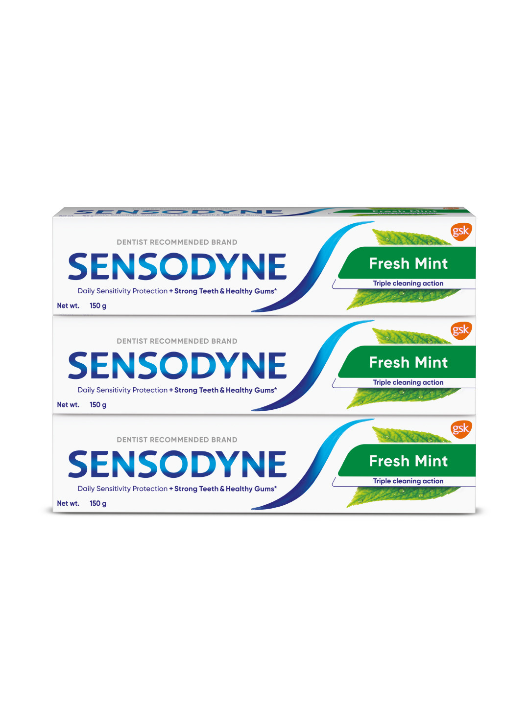 Sensodyne Set Of 3 Fresh Mint Toothpaste For Strong Teeth & Healthy Gums - 150g Each