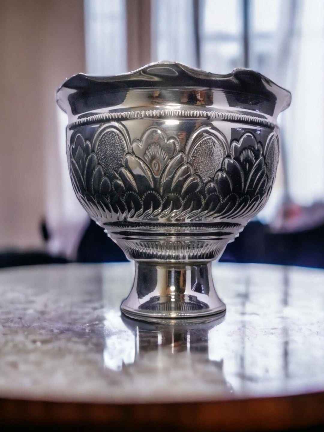 Sigaram Textured German Silver Pooja Flower Bowl