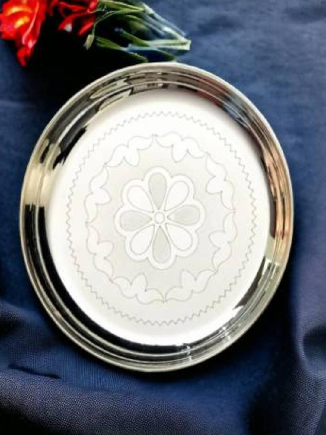 Sigaram Floral Designed German Silver Pooja Plate