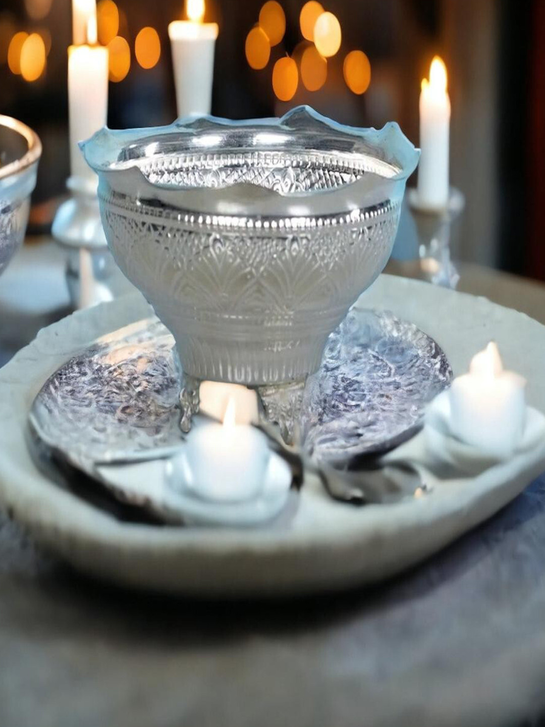 Sigaram Grey Textured German Silver Flower Basket