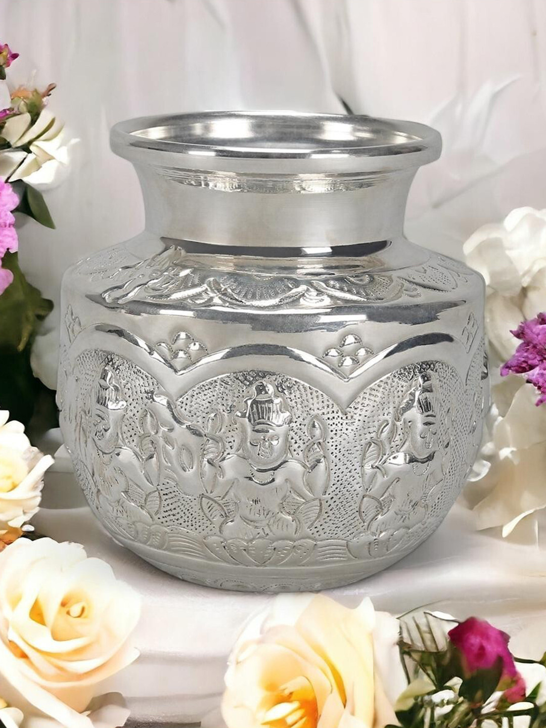 Sigaram Grey Textured German Silver Ashtalakshmi Kalash