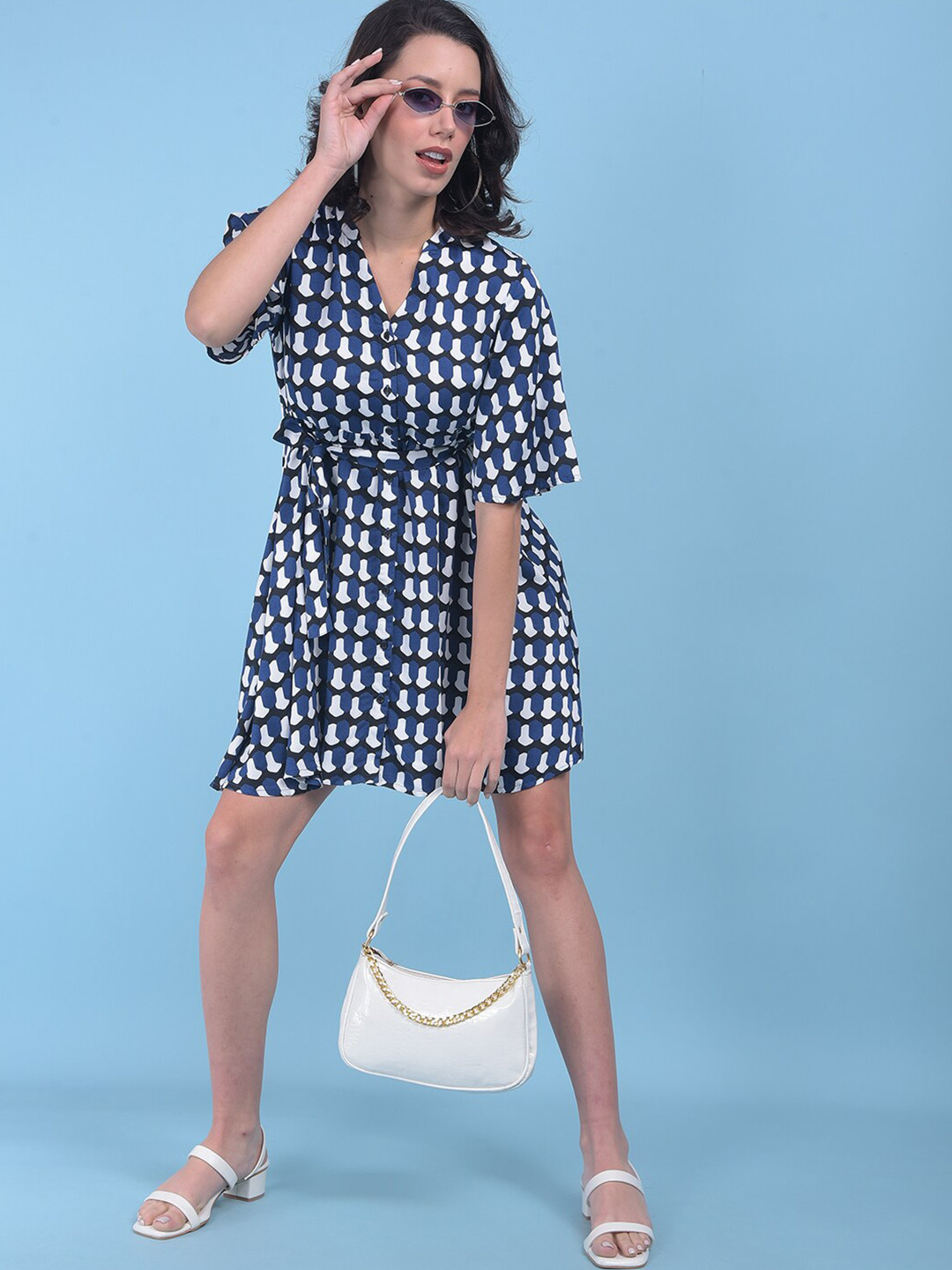 Crimsoune Club Abstract Printed Linen Fit & Flare Dress