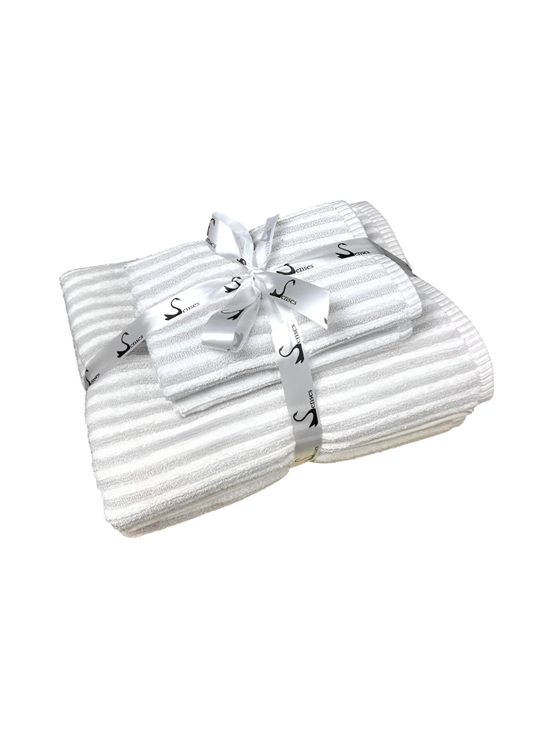 SENSES Silver Toned & White 4 Piece Cotton 600 GSM Towel Set