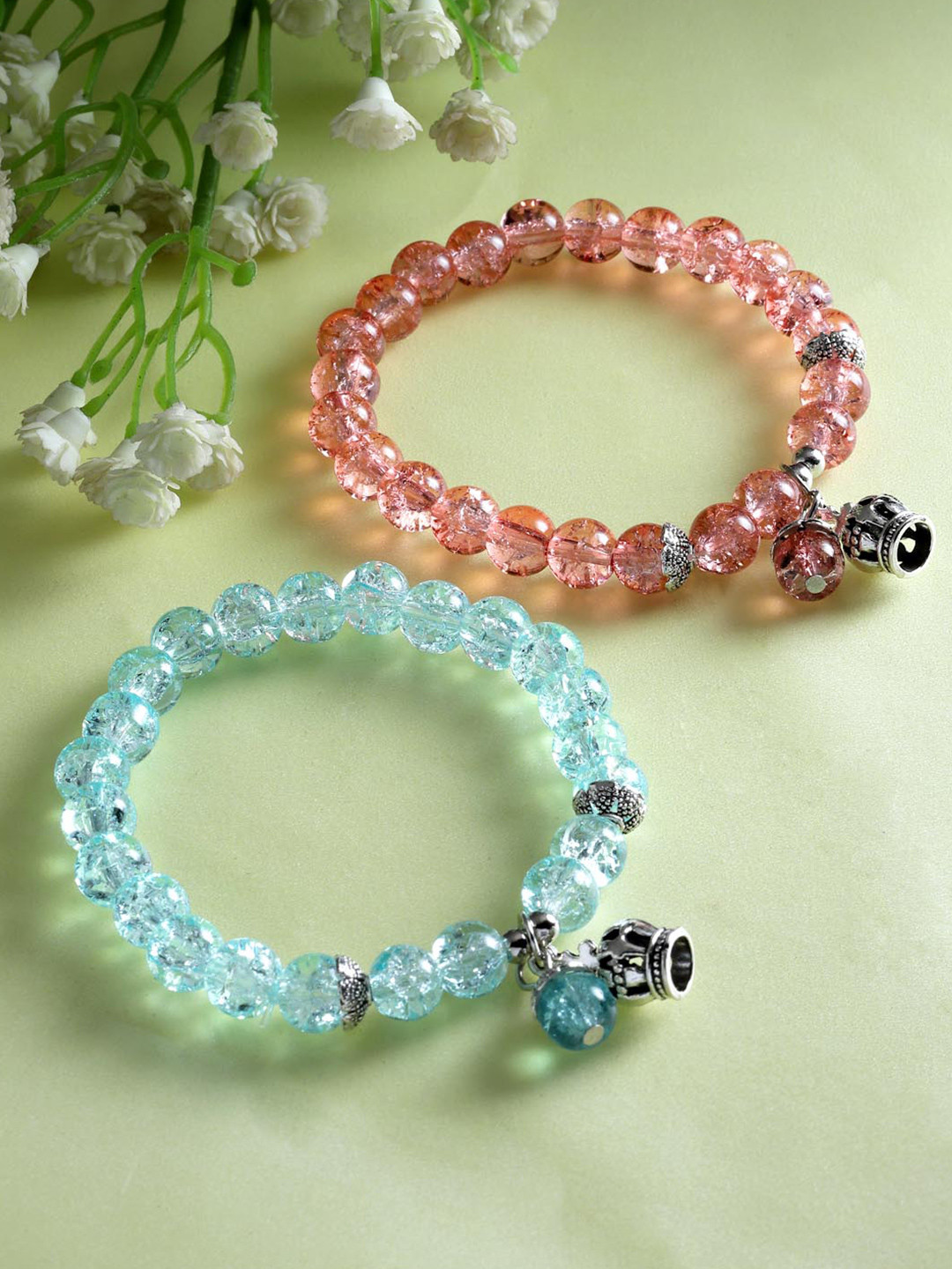 Stoln Women Set Of 2 Crystal Beaded Charm Bracelet